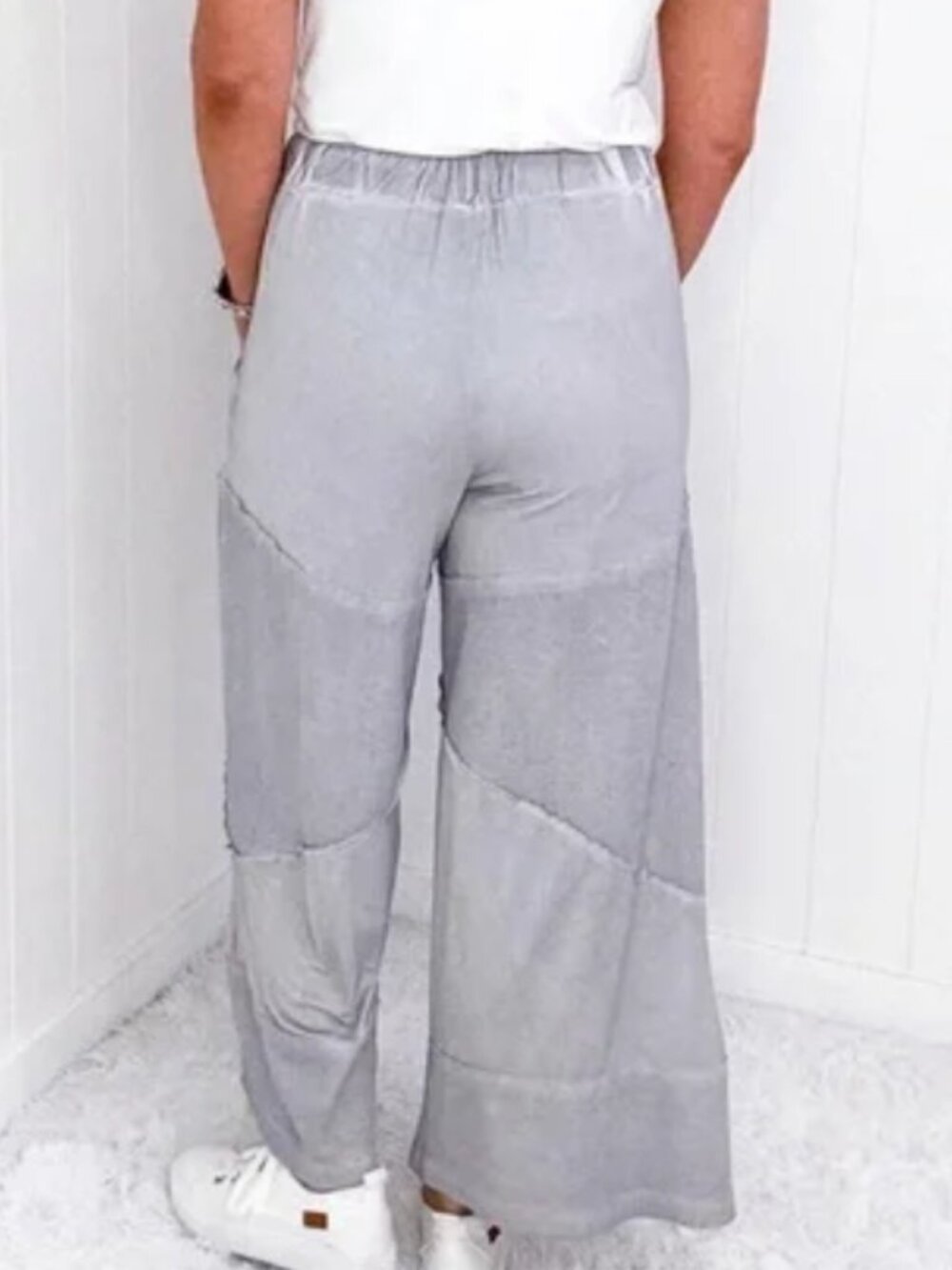 POL Patchwork Wide Leg Pants Gray Drawstring M/L - Picture 8 of 9